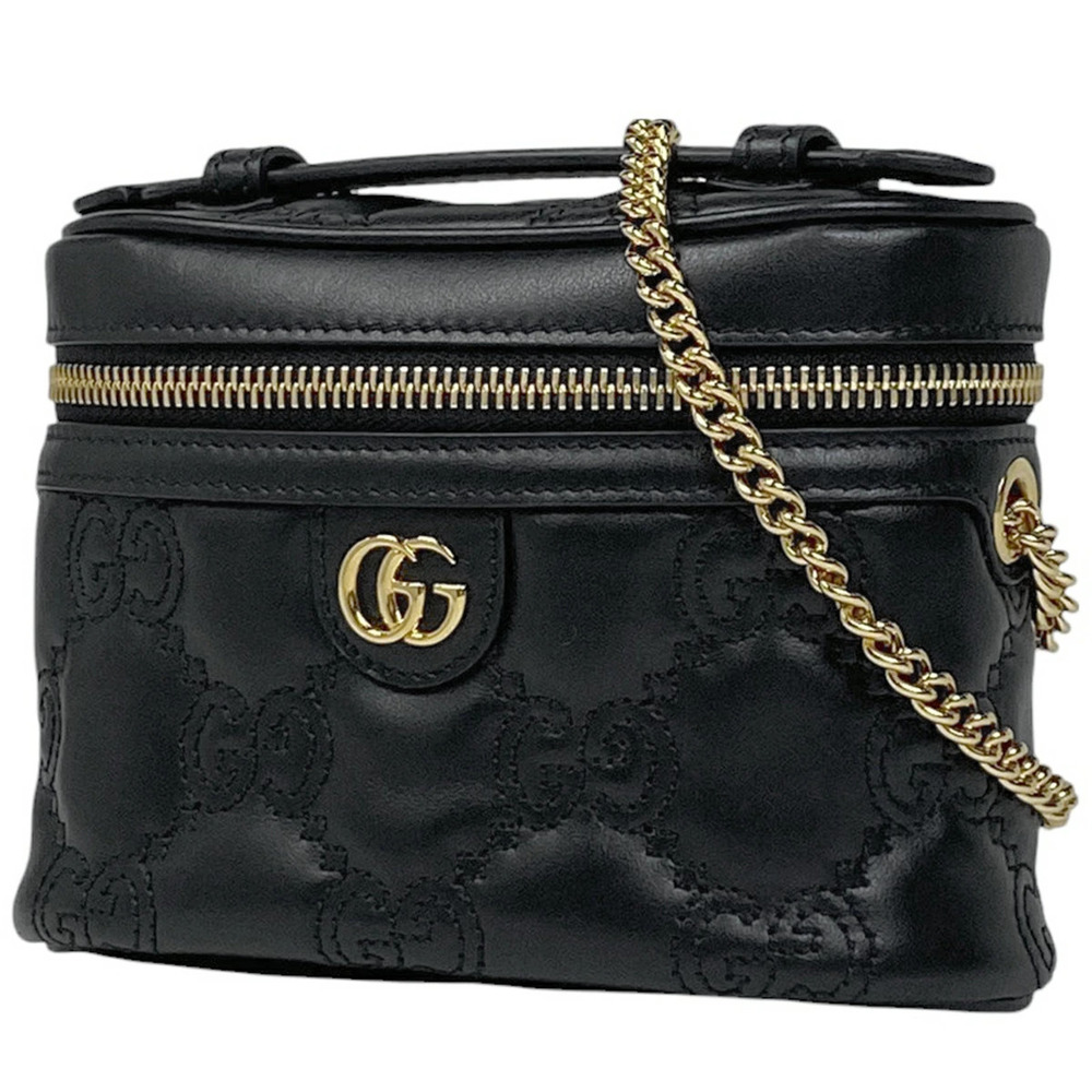 Gucci GG Matelasse Vanity Bag Shoulder Chain Strap Leather Black